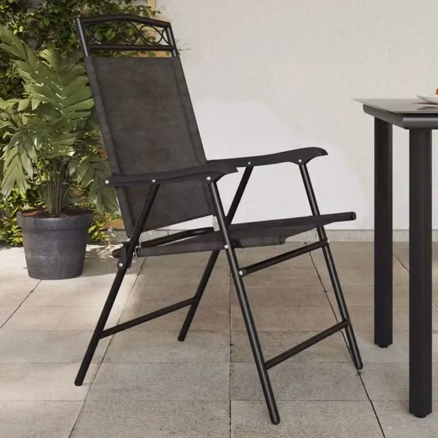 Set di 4 sedie pieghevoli vidaXL in acciaio verniciato e textilene grigio per giardino e terrazza – 1