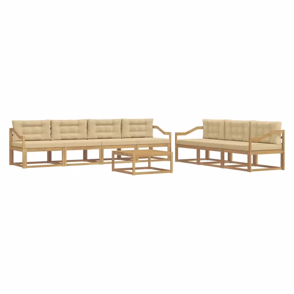 Set di divani da esterno 7 pezzi vidaXL in legno di acacia con cuscini Bianco e Beige – 2