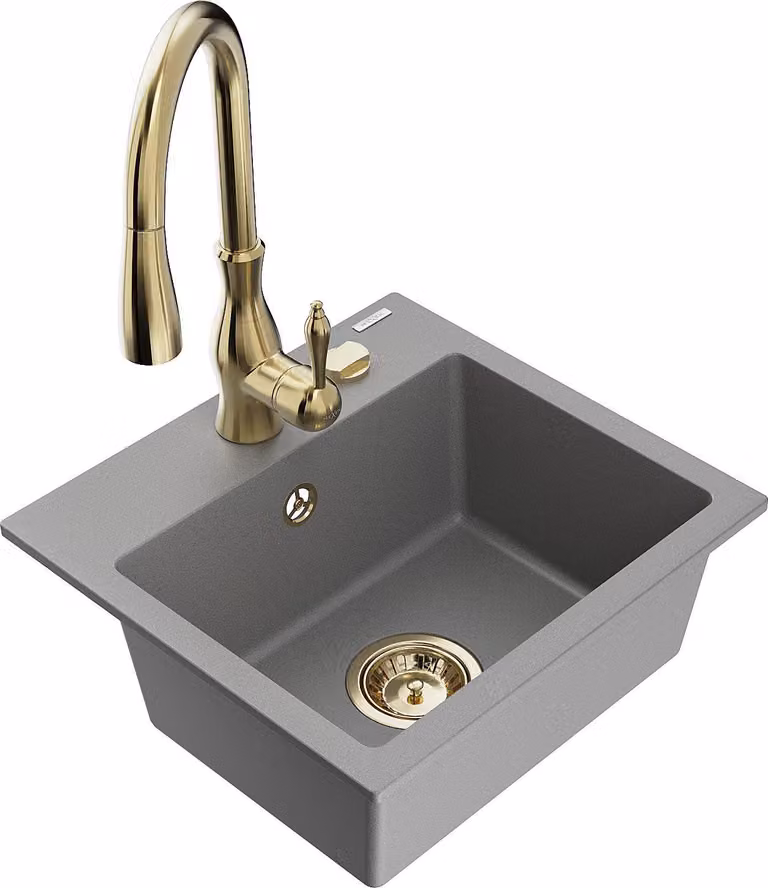 Mexen Milo lavello in granito a 1 vasca con rubinetto da cucina Savita, grigio - 6505-71-672601-50