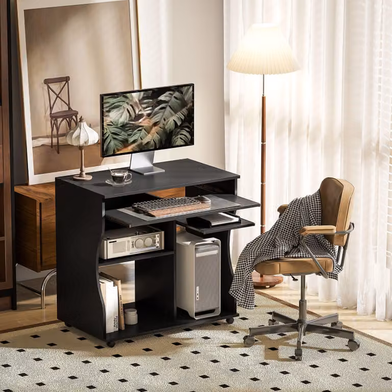 Scrivania per computer su ruote – Scrivania compatta | Colore: Nero | Dimensioni: 80x48x75 cm
