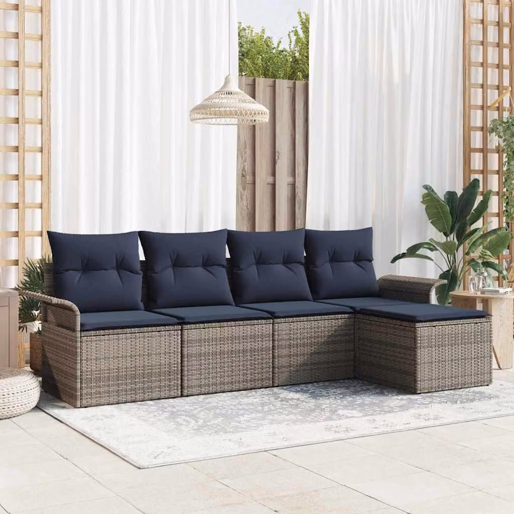 Maison Exclusive - Set da giardino composto da 5 pezzi, divano, colore grigio, realizzato in rattan sintetico