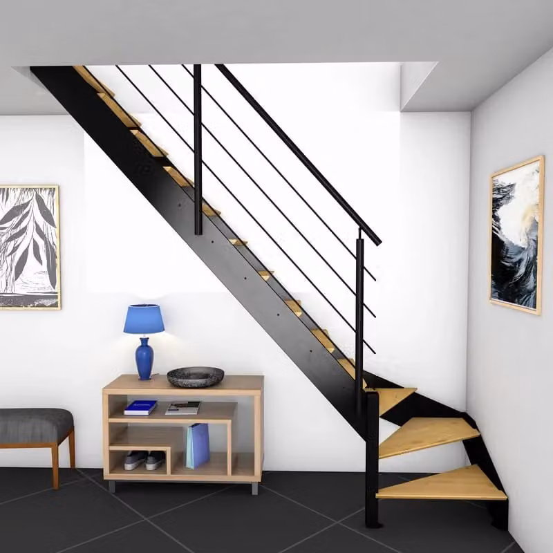 Scala a 1/4 di giro Spectra BURGER con parapetto, struttura in legno nero e gradini in rovere – 2