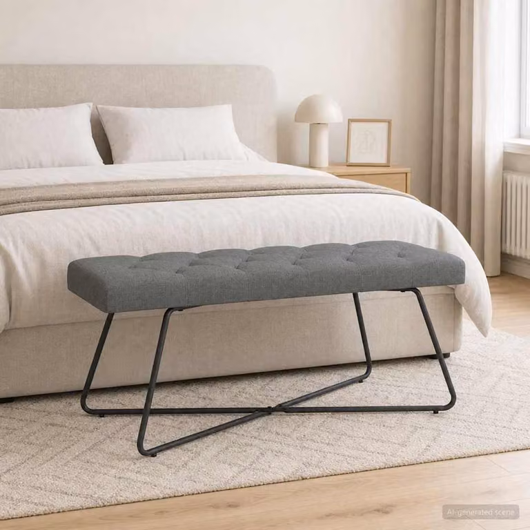 Panchina moderna vidaXL con bottoni imbottiti in tessuto grigio, L 110 x P 40 x H 46 cm
