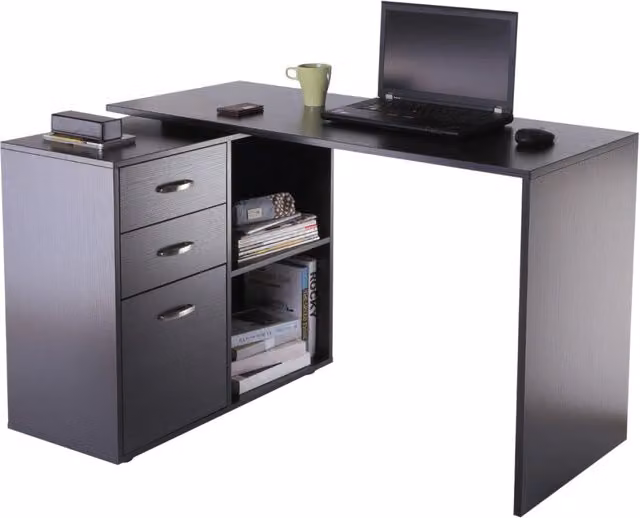 Scrivania da ufficio ad angolo HMC nera in legno e metallo L: 117 cm, P: 83,5 cm, H: 76 cm