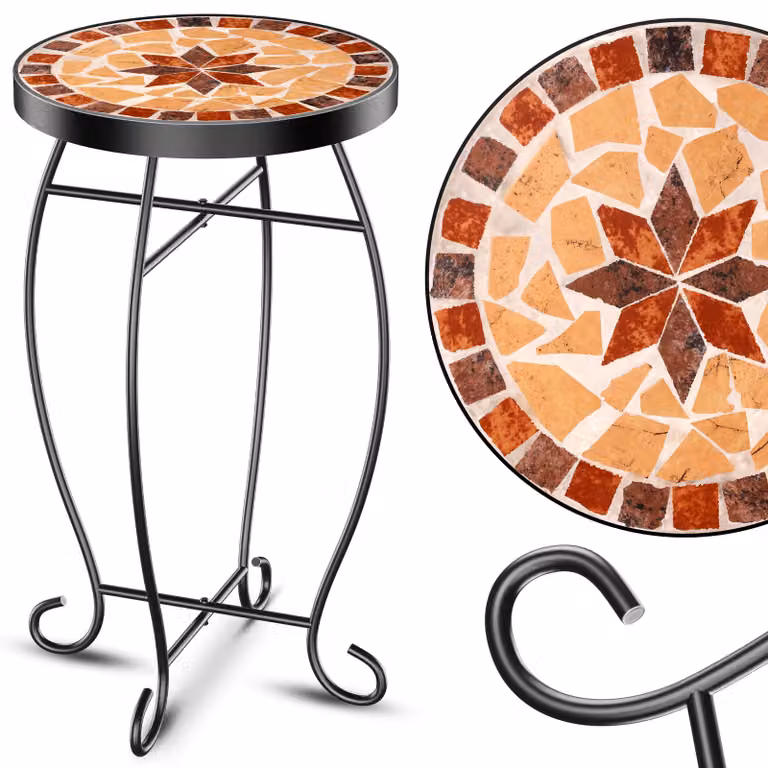 KESSER® Tavolino a mosaico Tavolino da bistrot Sgabello a fiori Rotondo 60x34 cm Tavolino in metallo a mosaico Tavolino da balcone Tavolini da giardino Tavolino da terrazza Balcone Mosaico in pietra Giardino Tavolino da giardino Interno Esterno