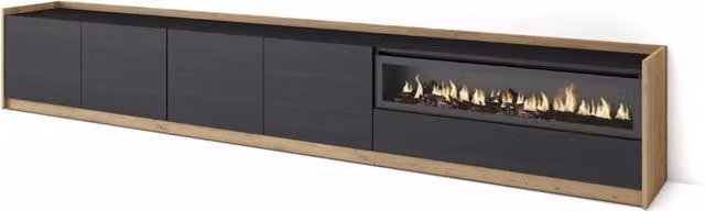 Mobile TV Soggiorno, 310x50x37 cm, Per TV fino a 80", Camino elettrico, Nero e rovere