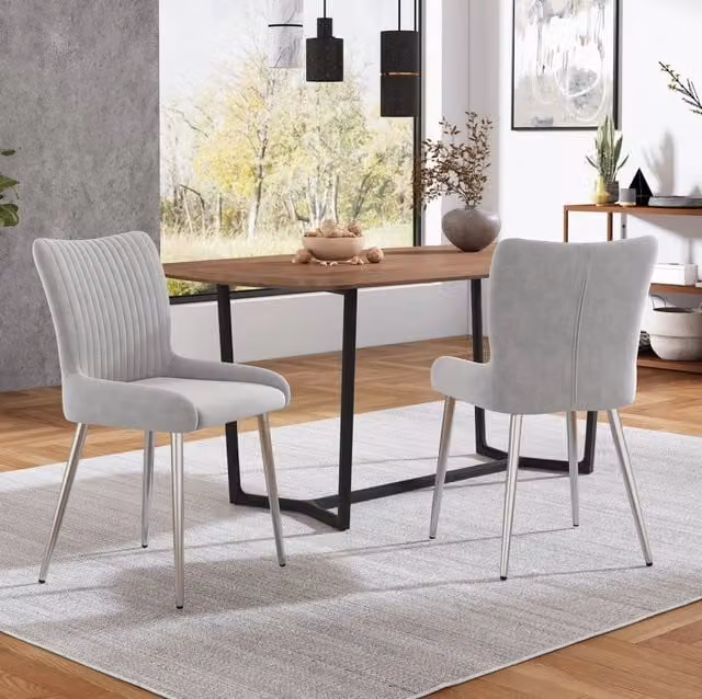 Set di 2 sedie da pranzo moderne MODFU in velluto grigio con gambe in metallo