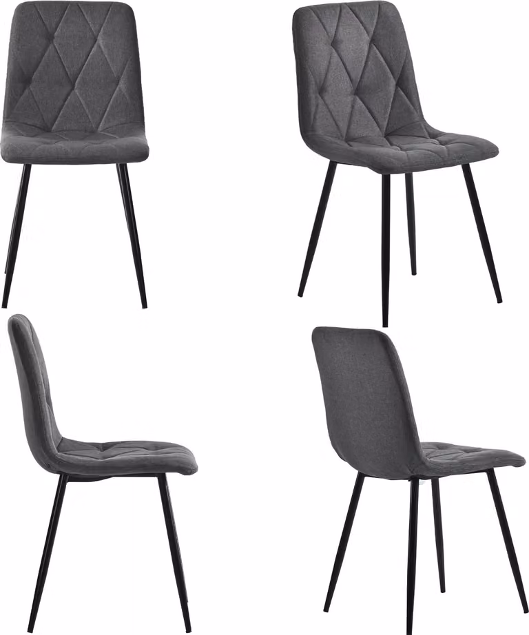 Sedie da pranzo Fortuna Lai (4 pezzi), grigio scuro, 4 set di sedie imbottite Sedie di design, sedie da pranzo in lino twill, sedie da cucina con schienale, sedili in lino con struttura in metallo, gambe in metallo