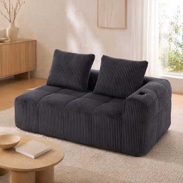 Divano 2 posti 158x93x61 cm in tessuto grigio scuro con tasca laterale, per spazi piccoli –