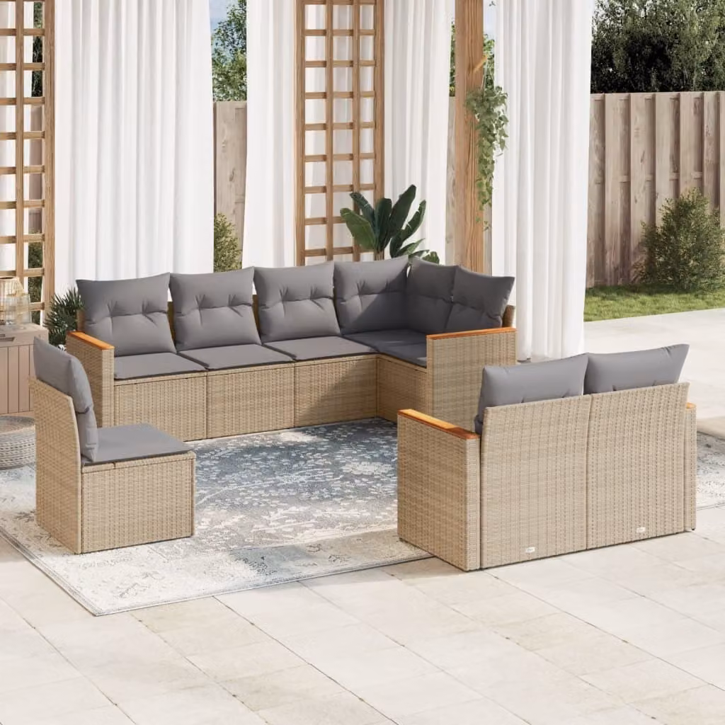 Maison Exclusive - Set Divano da Giardino 8 pz con Cuscini Beige Misto Polyrattan