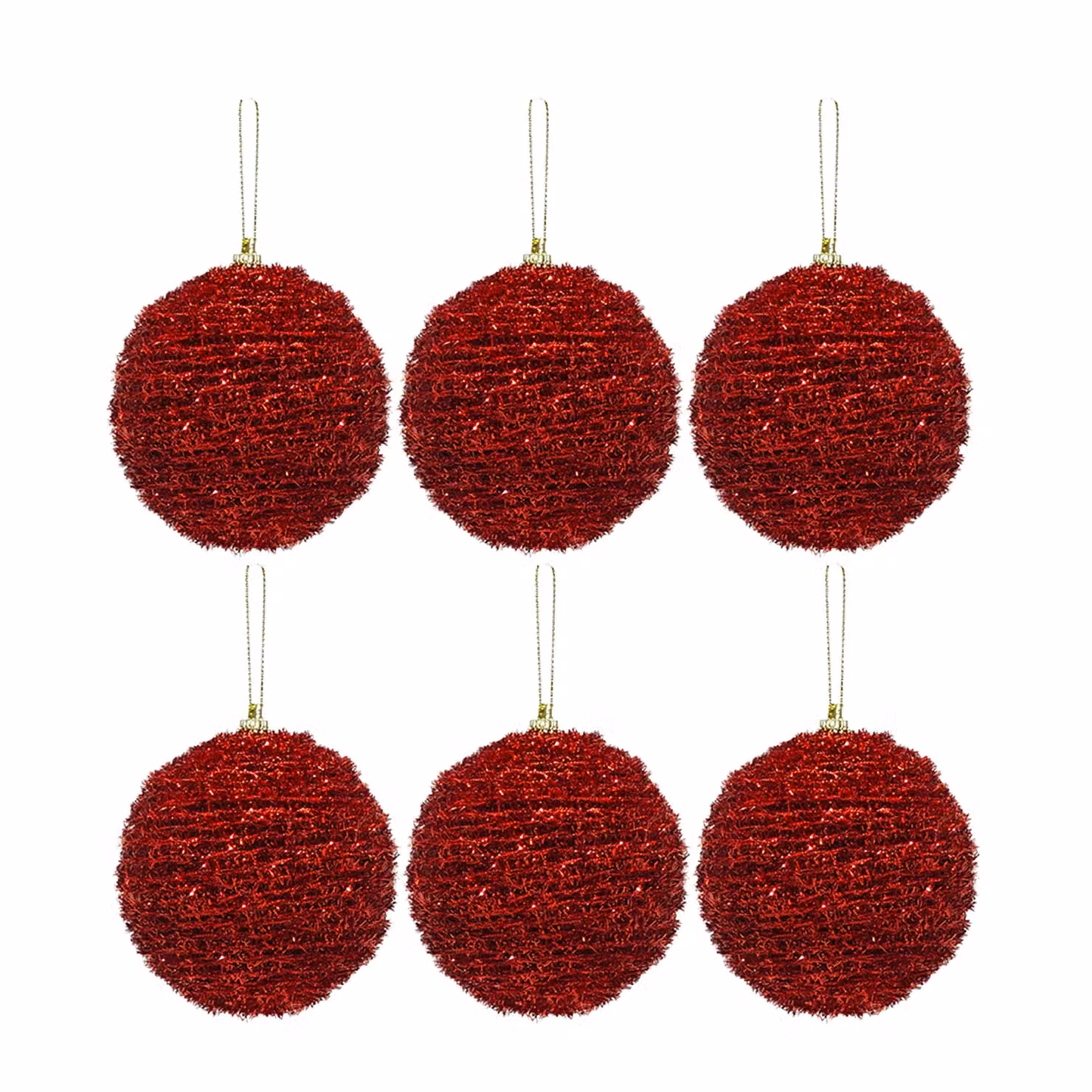 Set di 6 palline di Natale Vestiamo Casa rosse glitterate, diametro: 8 cm – 1