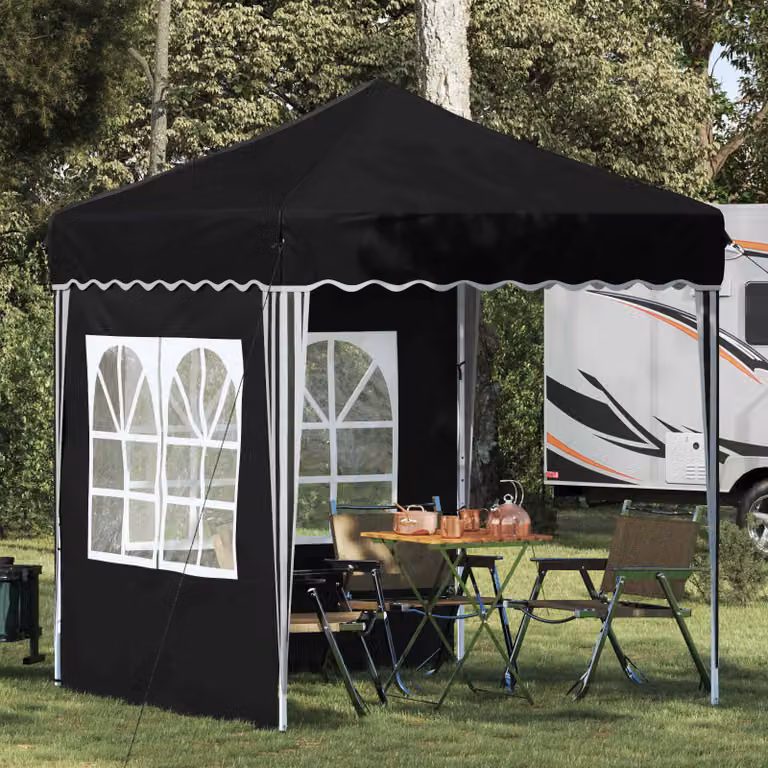 vidaXL Tenda per feste a pop-up in acciaio e poliestere, colore Antracite/Nero, L 195 x P 195 x H 245 cm