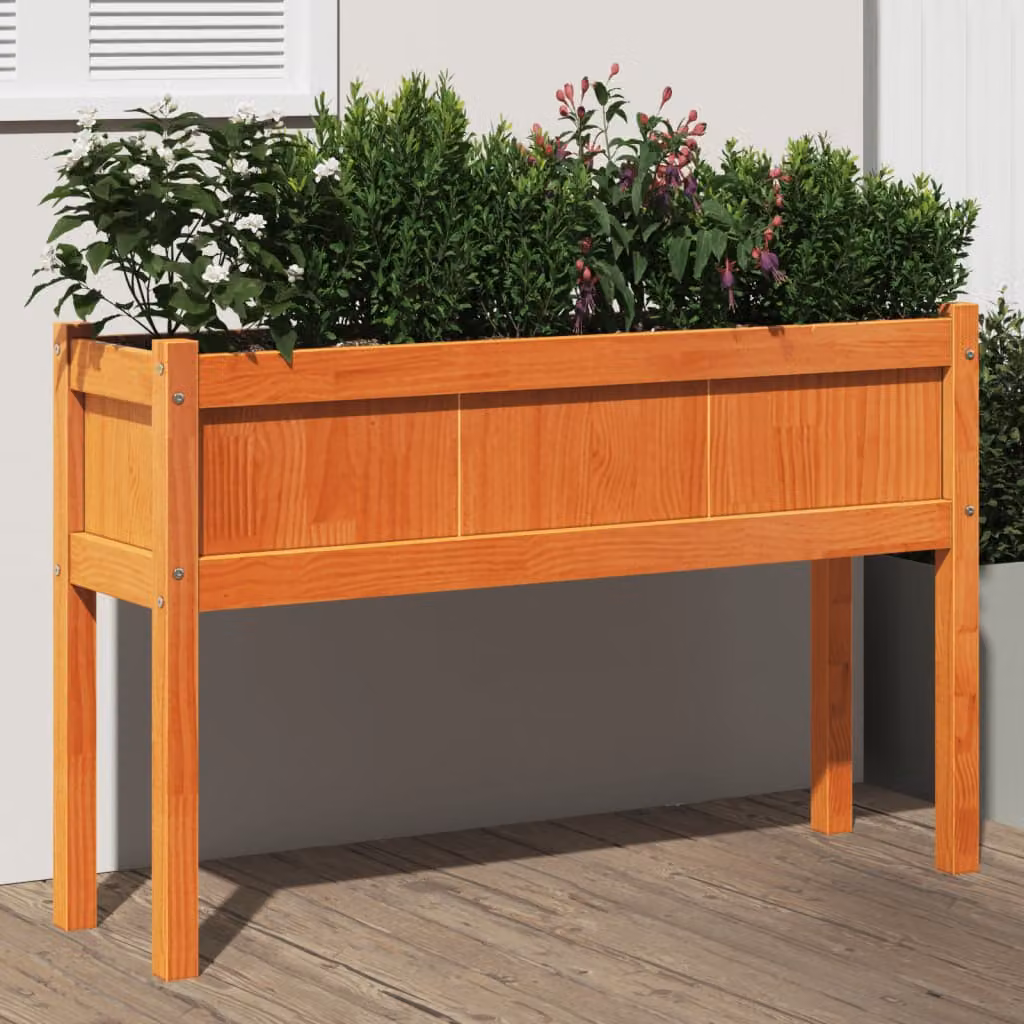 Fioriera da giardino rialzata vidaXL in legno di pino massello marrone cera L: 110 cm, P: 31 cm, H: 70 cm