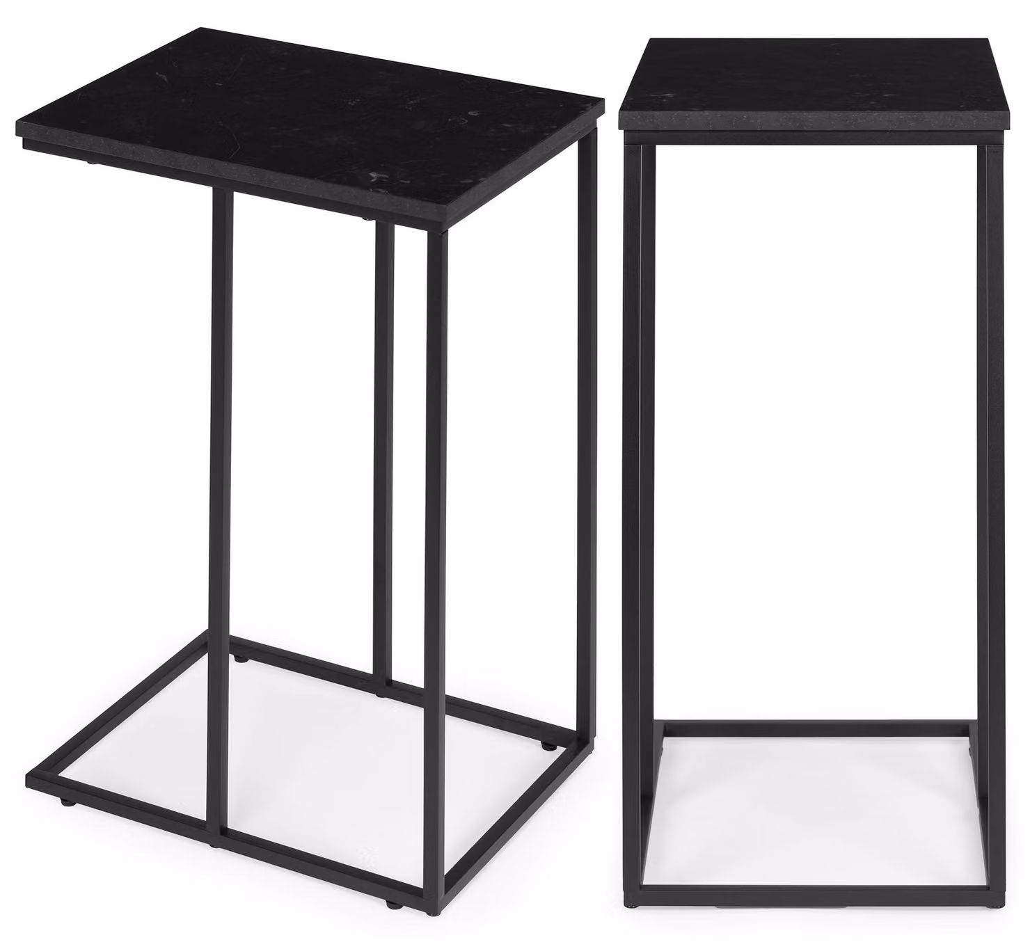 Tavolino da salotto a forma di C per laptop, marmo nero, ModernHome