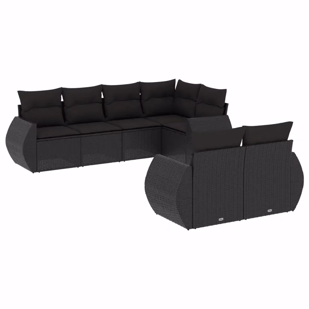 Set di divani da giardino a L vidaXL in polyrattan nero con 7 cuscini inclusi – 2