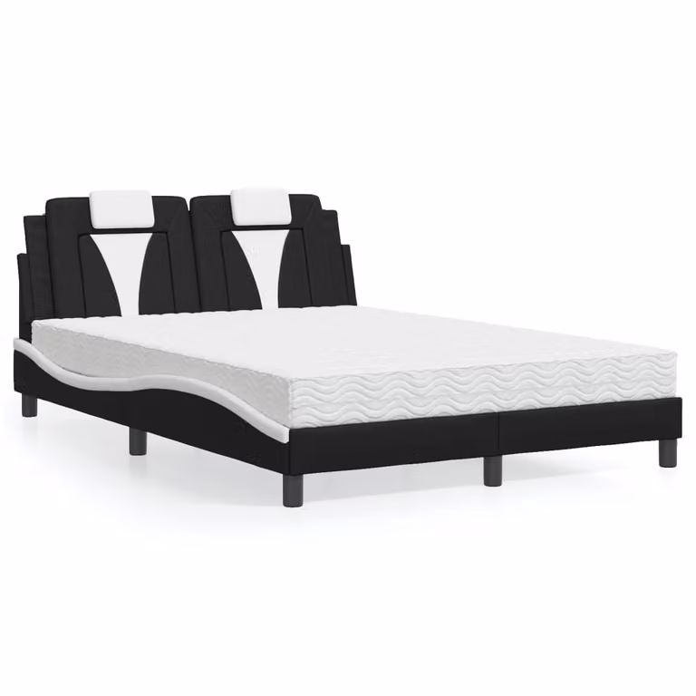 Letto Viana vidaXL con Materasso in Similpelle Nero e Bianco L/P/H: 140 x 190 x 145 cm
