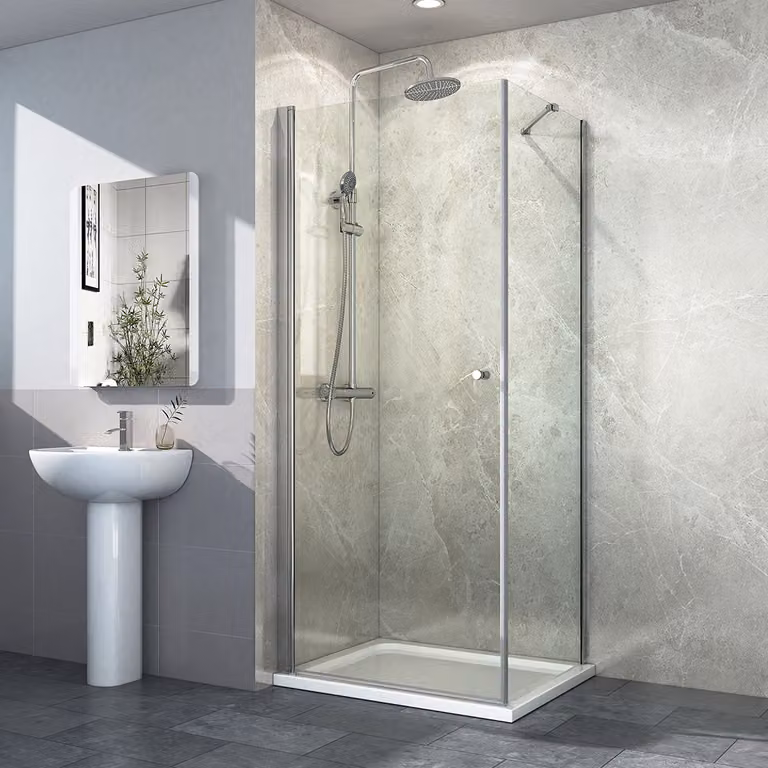 Cabina doccia EMKE 90 x 80 x 185 cm Porta a scomparsa Porta a battente Rivestimento Nano Parete doccia Porta a battente Porta doccia Parete laterale Ingresso angolare