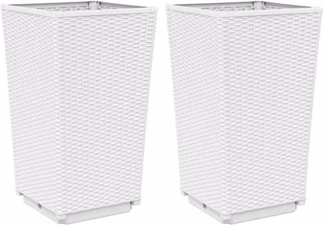 Fioriera rialzata per piante fiori giardino patio set da 2 32,5 x 32,5 x 57 cm polipropilene bianco 02_0038935