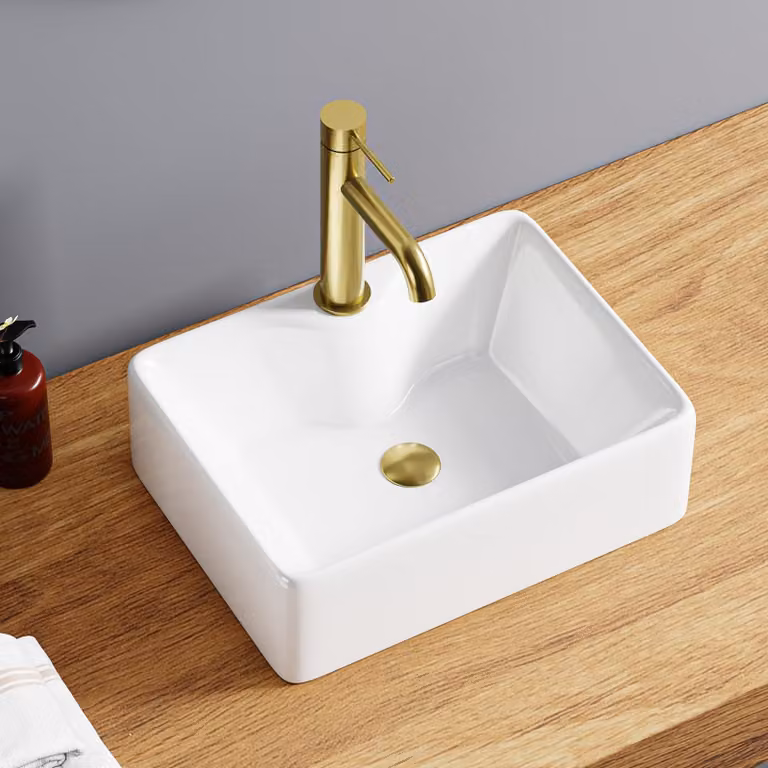 Lavabo in Vetroceramica, 40x30x13 cm, bianco, rettangolare, con angoli arrotondati