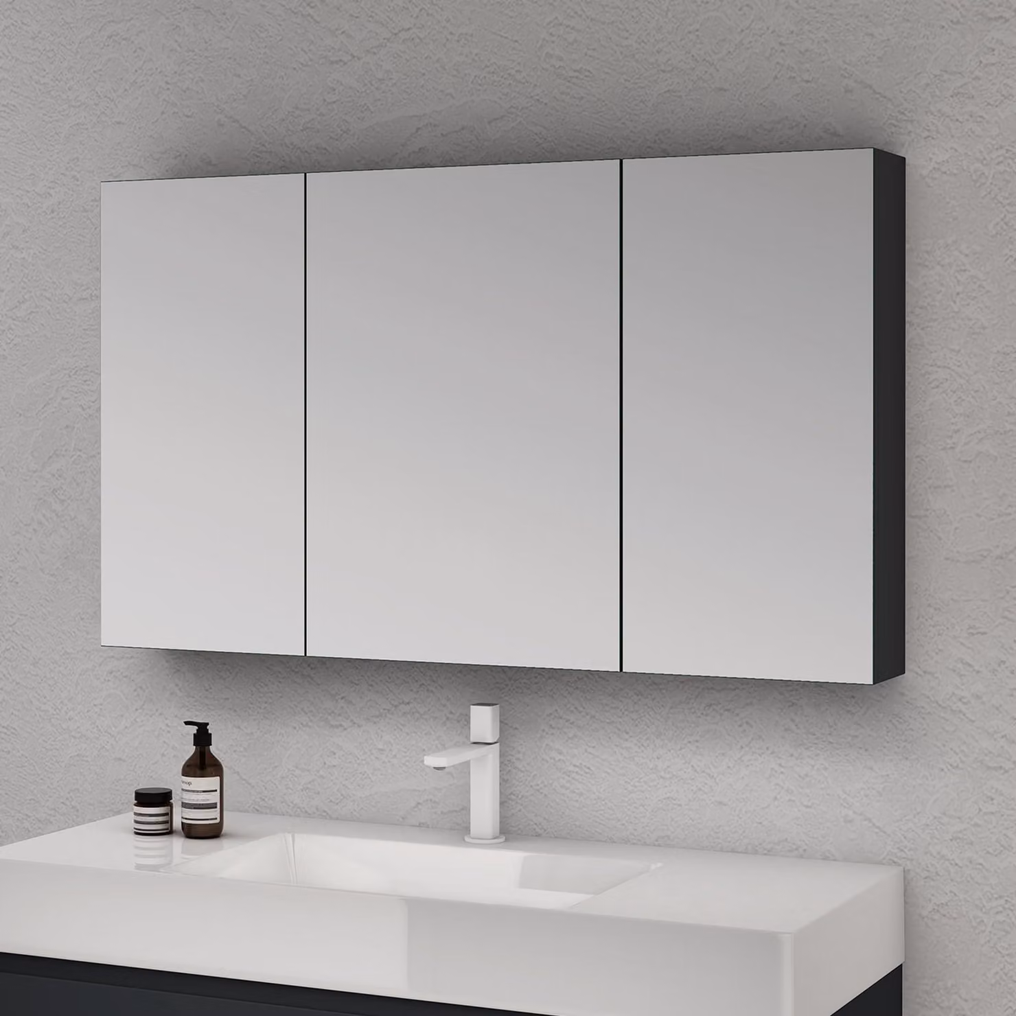 doporro Armadietto a Specchio 120x15x70cm, Specchio da Parete con 3 Ante in Legno Antracite opaco Spiegelschrank 02