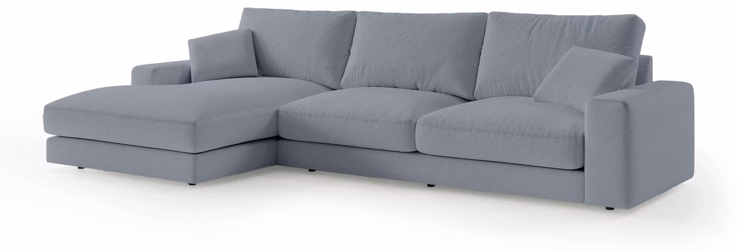 Divano angolare modello Harvesty, tonalità grigio-blu, effetto nebbia