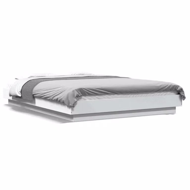 Letto moderno VIDAXL bianco con luci LED sottostante e porta di ricarica USB in legno, L 140 x P 200 cm