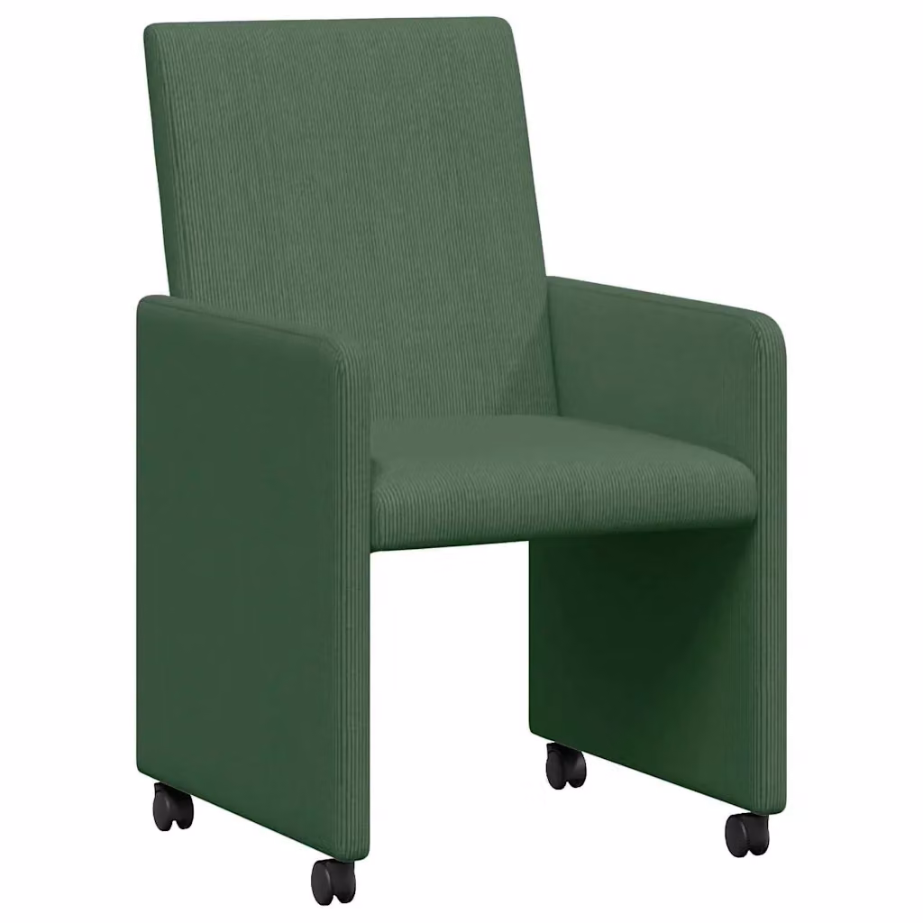 Set di 2 sedie da pranzo vidaXL in velluto a coste con ruote, colore grigio verde, L: 57 cm, P: 66 cm, H: 94 cm – 2