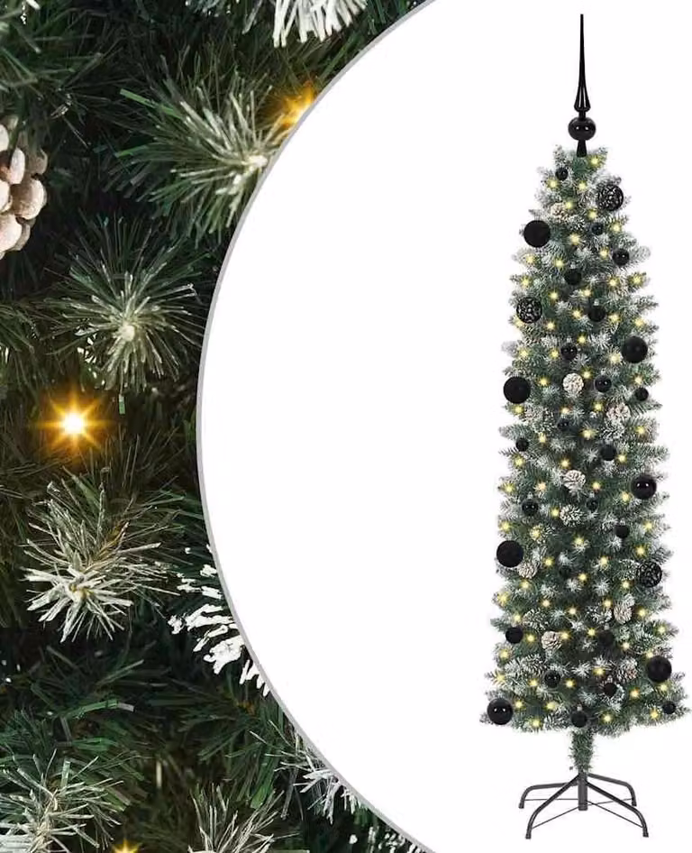 Albero di Natale Artificiale Sottile Verde e Bianco 150 cm