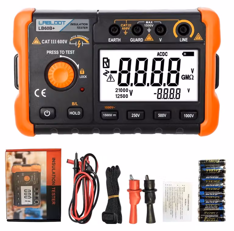 Tester di resistenza di isolamento, da 250V a 1000V, digitale, fino a 50 GΩ