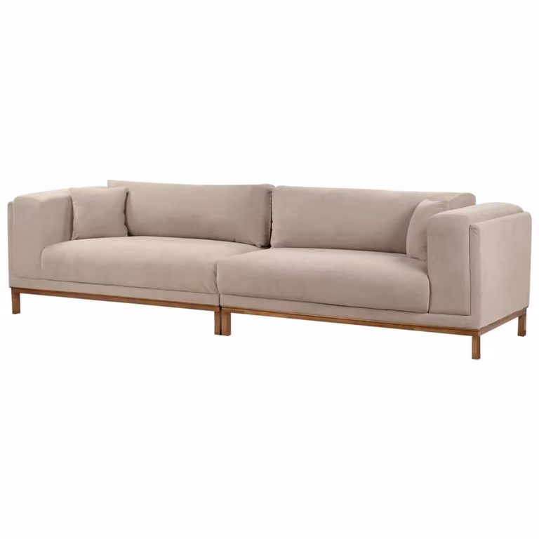 Divano moderno Beliani a 4 posti in tessuto beige con gambe in legno per il tuo soggiorno
