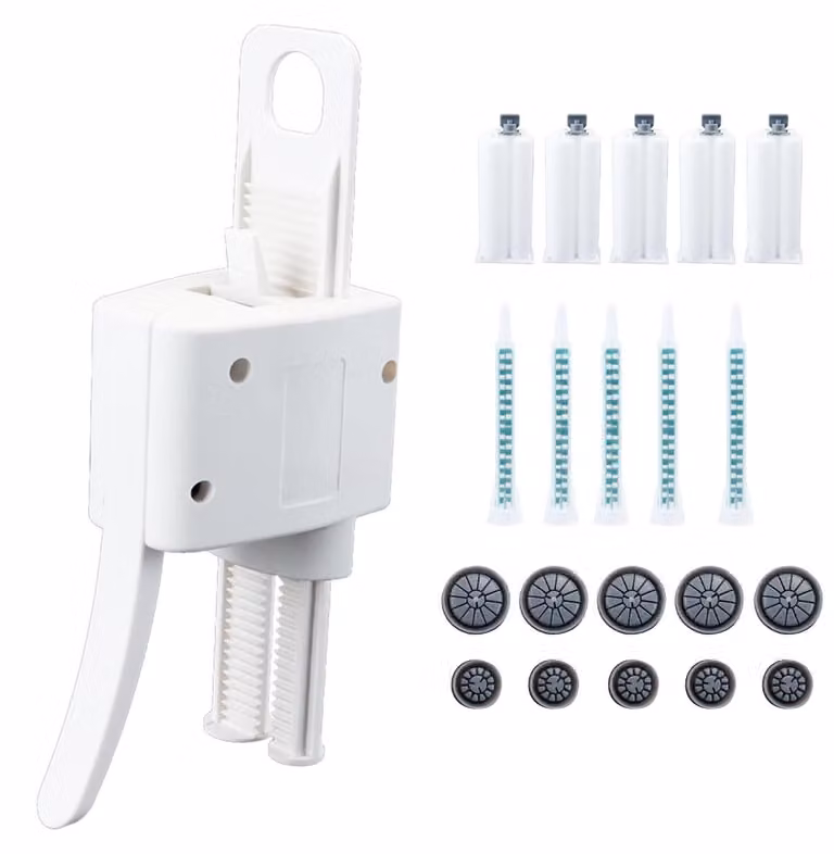Set di pistole dosatrici da 50 ml, adesivo epossidico 2K, miscela 2:1, composto da 5 tubetti e 5 ugelli