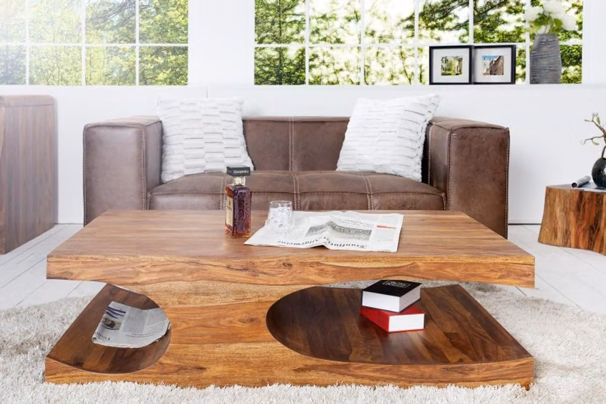Tavolino di design in legno massiccio di Casa Padrino naturale L120 x H40 x P70 cm - Tavolo da soggiorno Salon
