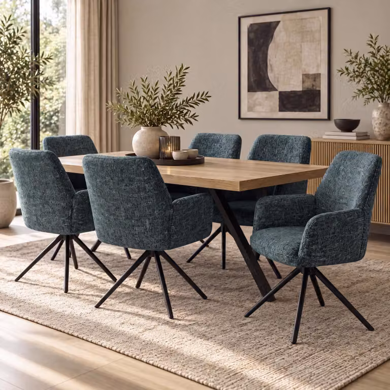 Set di 6 sedie da pranzo modello HWC-G67, girevoli, con meccanismo di auto-regolazione, rivestite in tessuto chenille (410g/m²), struttura nera, colore verde scuro