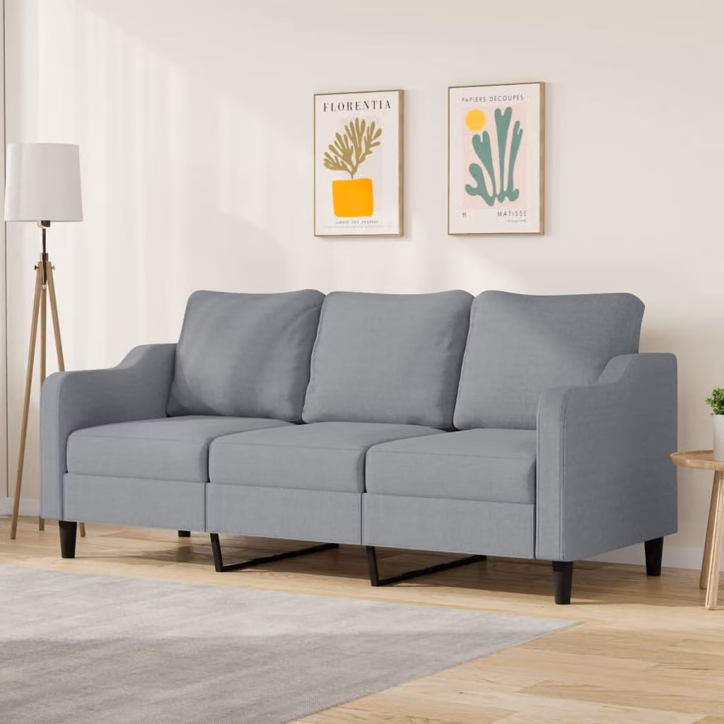 vidaXL Divano a 3 Posti Moderno in Tessuto Grigio con Struttura in Metallo L: 198 cm, P: 80 cm, H: 77 cm