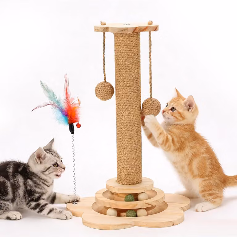 Albero per gatti, 46 cm, in sisal, con palline e piume, per uso interno