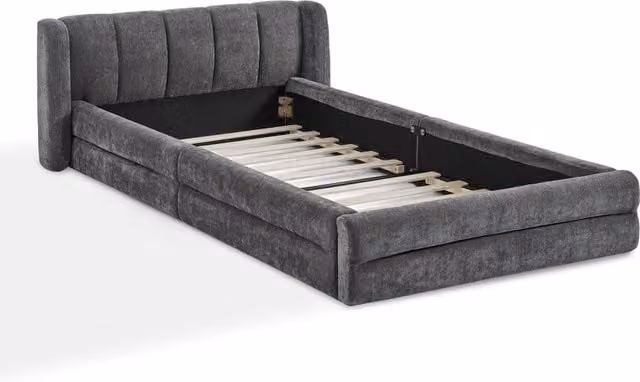 Letto singolo Chicfurn imbottito in tessuto grigio con struttura rinforzata, L/P: 90 x 200 cm