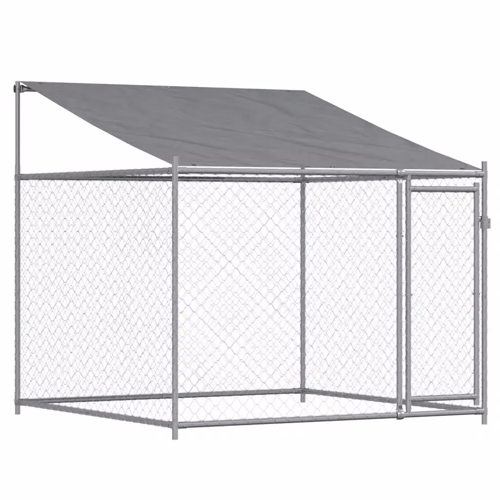 Gabbia per cani vidaXL in acciaio zincato grigia con tetto e porta L: 2 m, P: 2 m, H: 2 m – 2