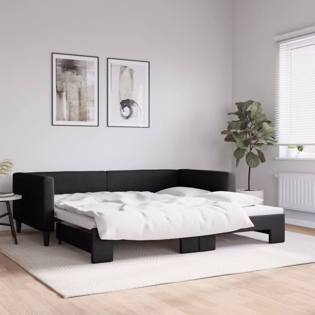 vidaXL Divano Letto con Letto Estraibile in Tessuto Nero 100x200 cm