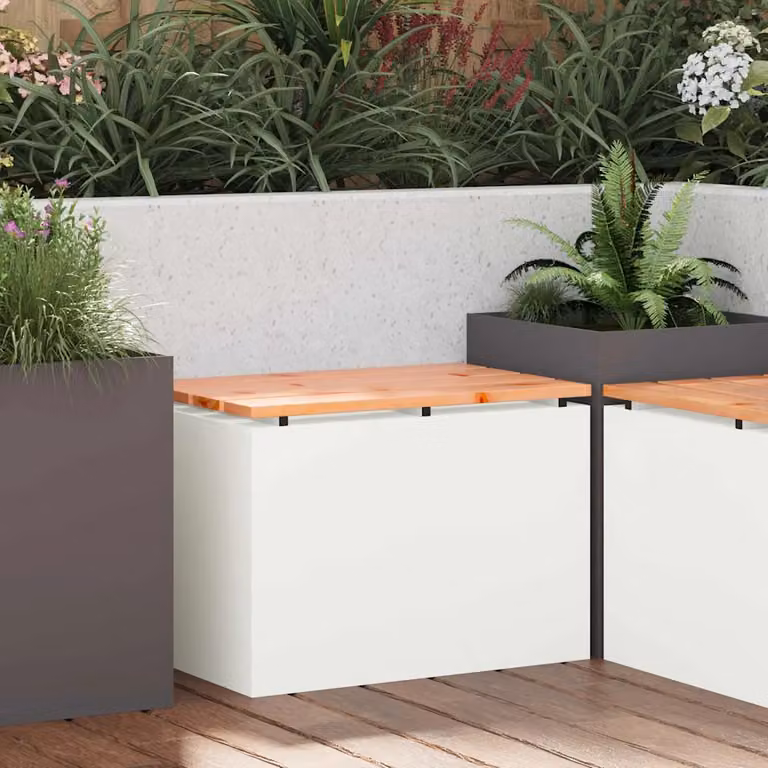 Panchina da giardino moderna vidaXL in acciaio verniciato e legno bianco L: 60 cm, P: 40 cm, H: 43 cm