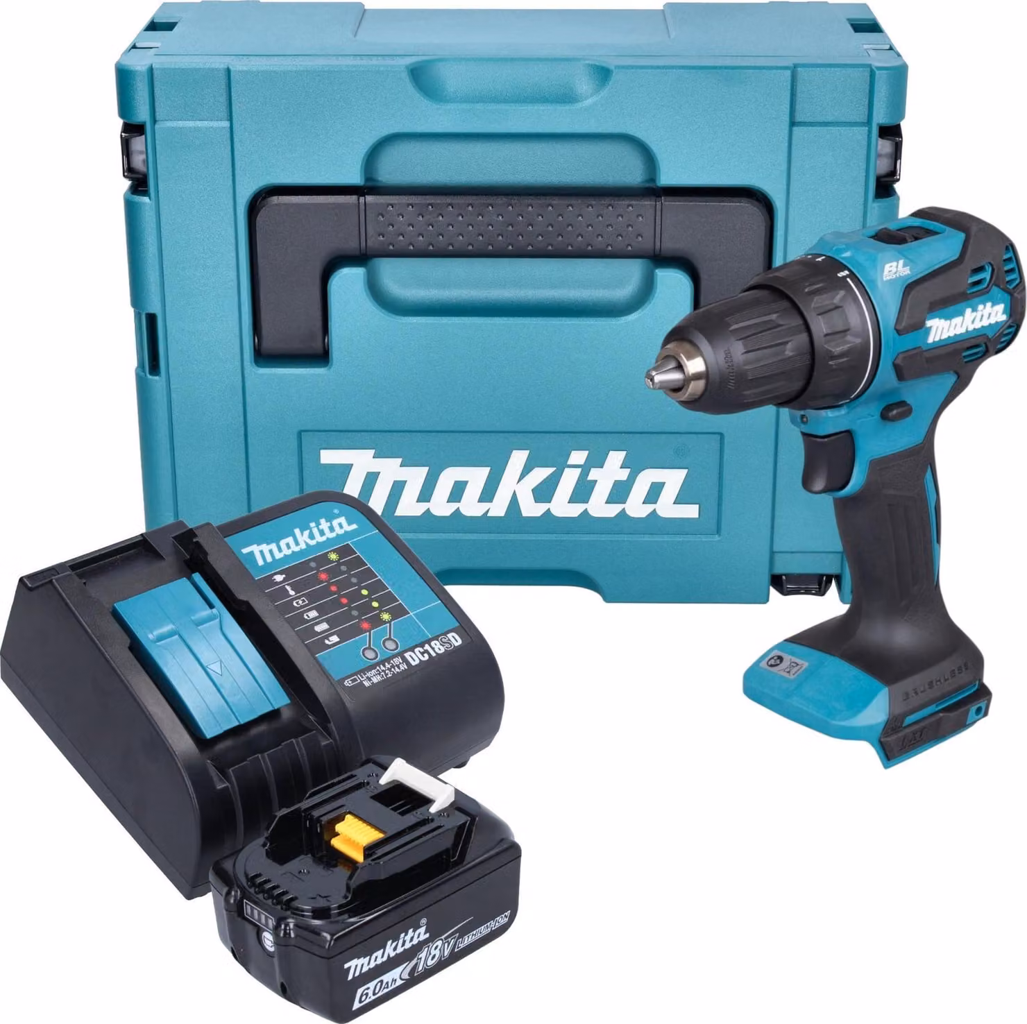 Makita DDF 490 SG1J Trapano avvitatore a batteria 18 V 65 Nm 1/2" Brushless + 1x batteria 6,0 Ah + caricabatteria + Makpac