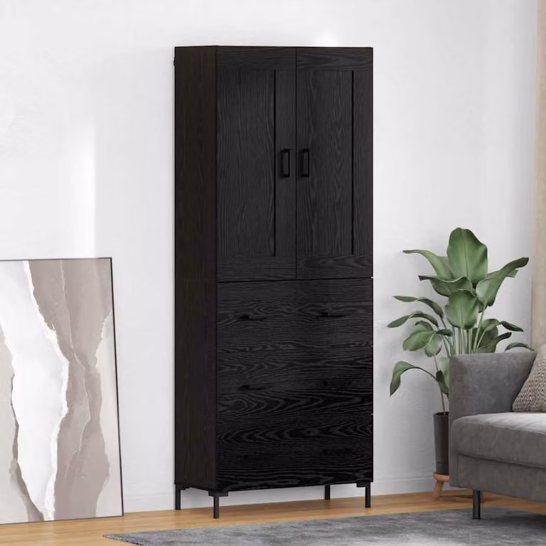 Set di 2 credenze moderne vidaXL in nero opaco con ante a battente e ripiani interni, L: 69,5 cm, P: 34 cm, H: 180 cm