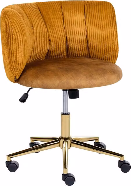 Sedia da scrivania BELIANI in velluto a coste giallo senape, stile retrò con base girevole e regolazione in altezza, L: 60 cm, P: 64 cm, H: 120 cm