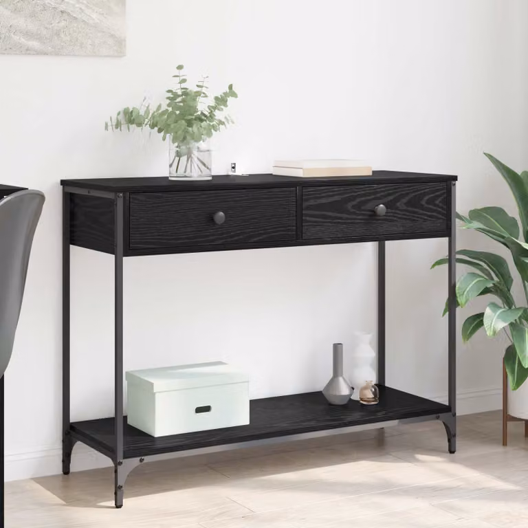 vidaXL Tavolo consolle in stile industriale color rovere e nero L 100 x P 34,5 x H 75 cm