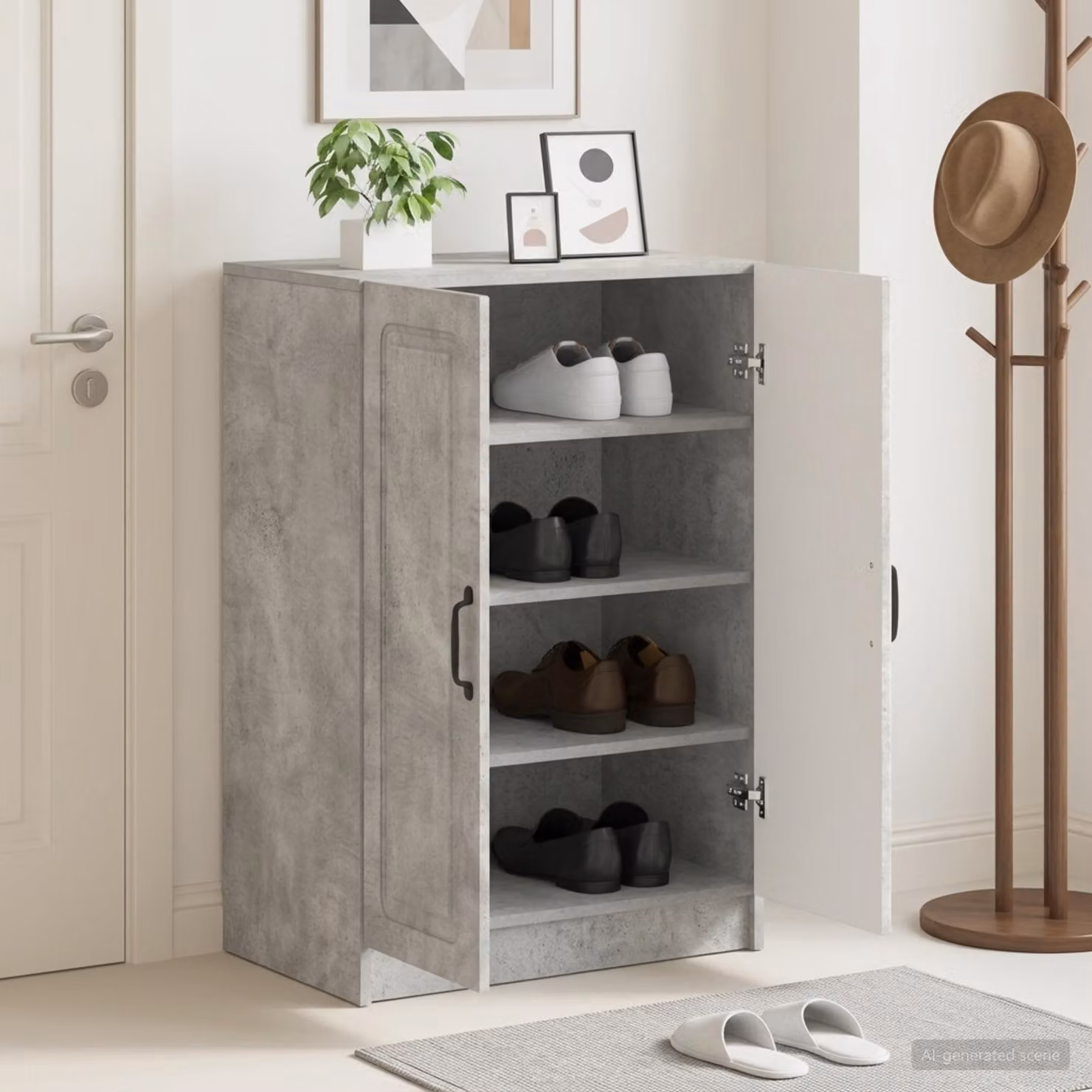Mobile porta scarpe UTRECHT vidaXL moderno con ante a battente, Grigio e Nero, L: 59,5 cm, P: 39,5 cm, H: 87 cm