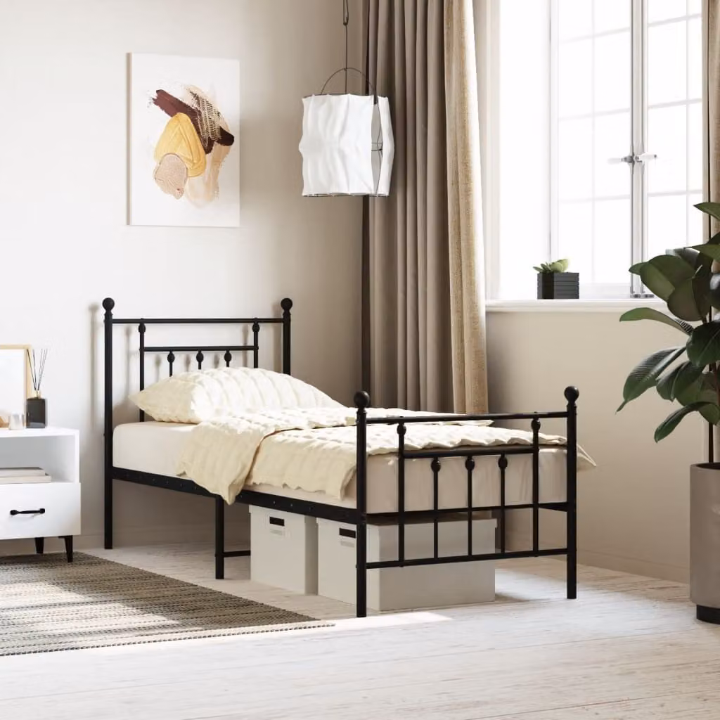vidaXL Struttura letto con testiera e pediera in metallo nero 75x190 cm - Struttura letto - Cornici letto - Struttura letto - Letto