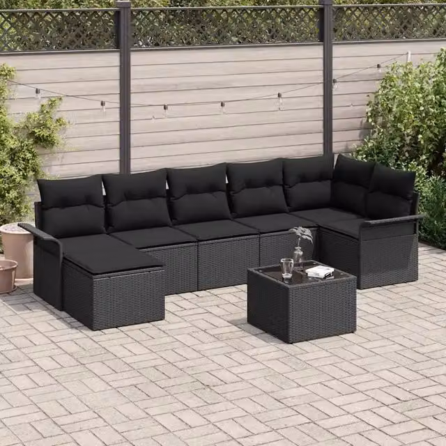 Set Divano da Giardino 8 pz Nero polyrattan 3345463