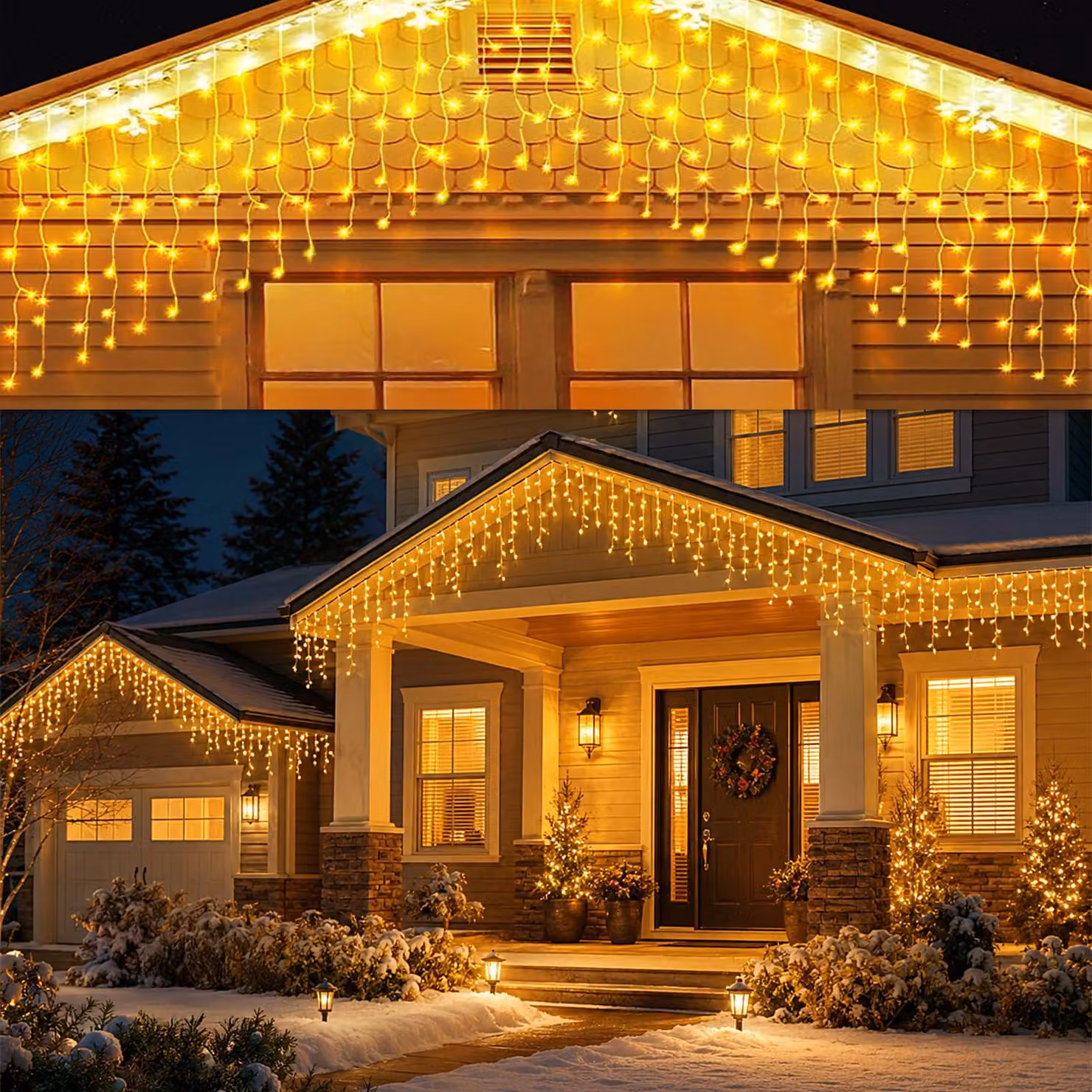 Catena luminosa a forma di fiocchi di neve, 5 metri, 256 LED, 8 modalità, impermeabile, luce bianco caldo