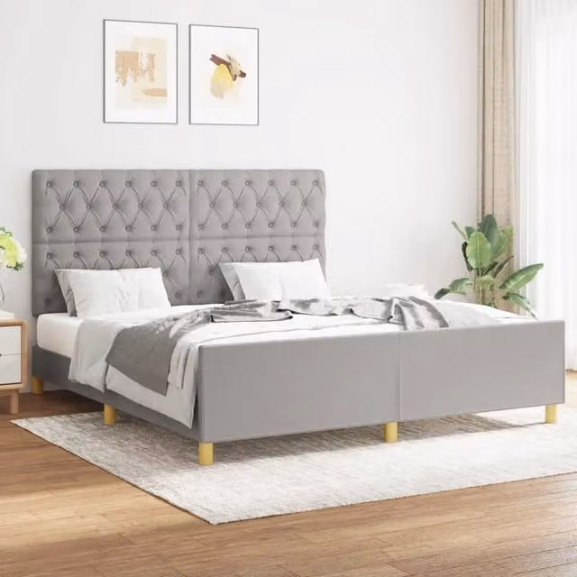Giroletto vidaXL senza materasso in tessuto grigio con struttura in legno di larice L: 160 cm, P: 200 cm