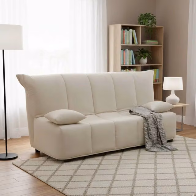 Divano Letto Ariska Talamo Italia, Divano 2 posti con apertura a carrello, Rivestimento in tessuto Beige, L: 125 cm, P: 90 cm, H: 85 cm – 1