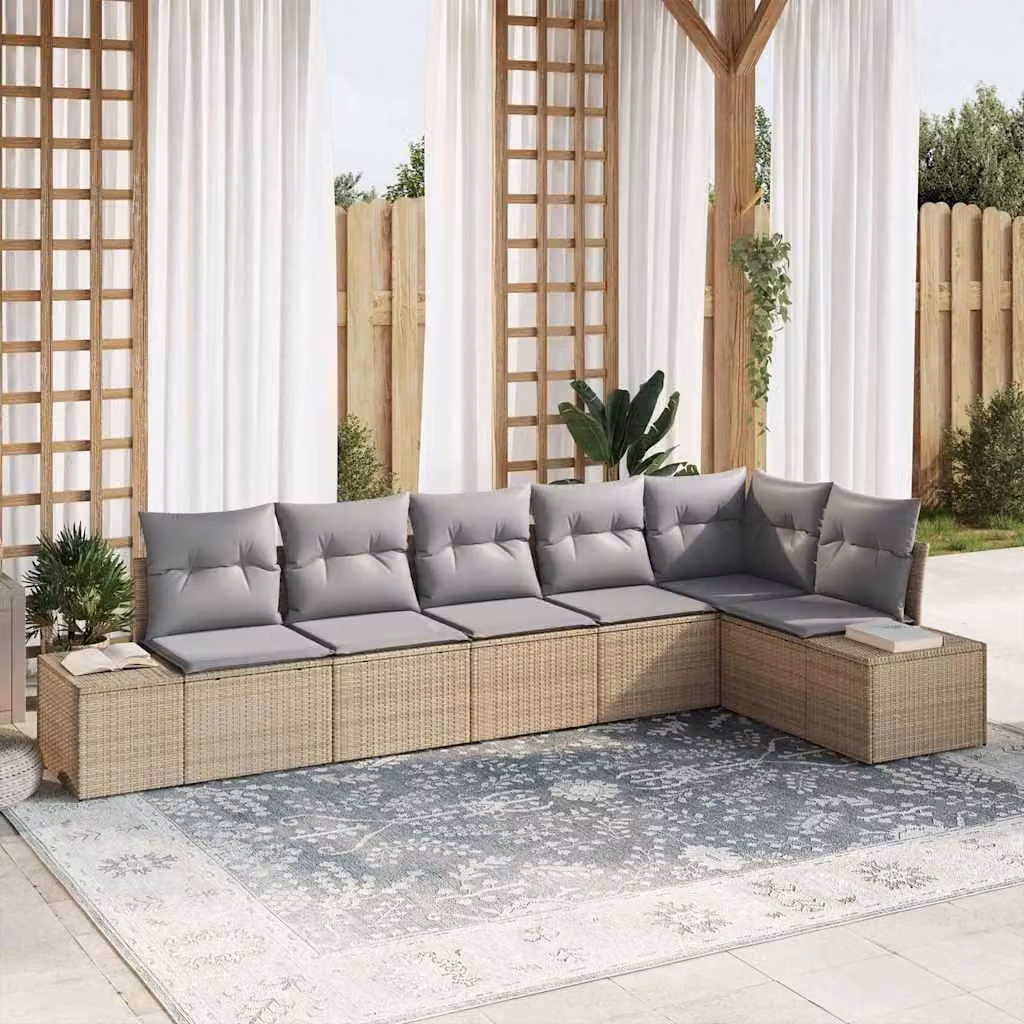 Maison Exclusive - Set Divano da Giardino 6 pcs Beige e Grigio Chiaro polyrattan